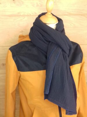 Foulard unisexe double gaze de coton bleu marine pour enfant et pré-ado