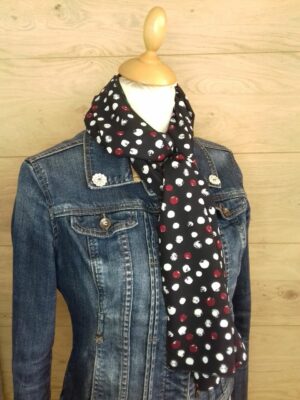 Foulard femme noir imprimé points blancs et rouges
