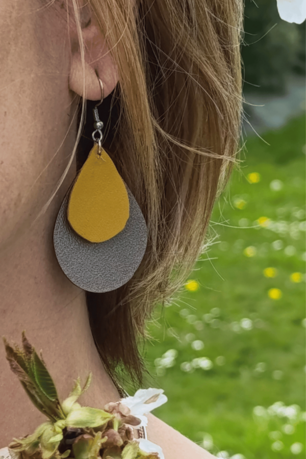 Boucles d'Oreilles Gouttes Bicolores en Cuir Upcyclé - Élégance Naturelle – Image 3