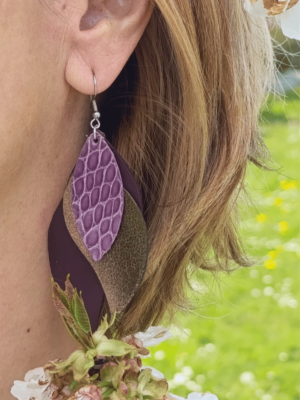 Boucles d'Oreilles Iris en Cuir Upcyclé - Élégance Légère et Durable