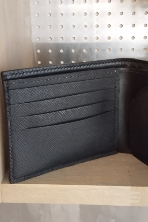 Portefeuille homme compact en cuir noir – avec porte-monnaie et fermeture bride – Image 5