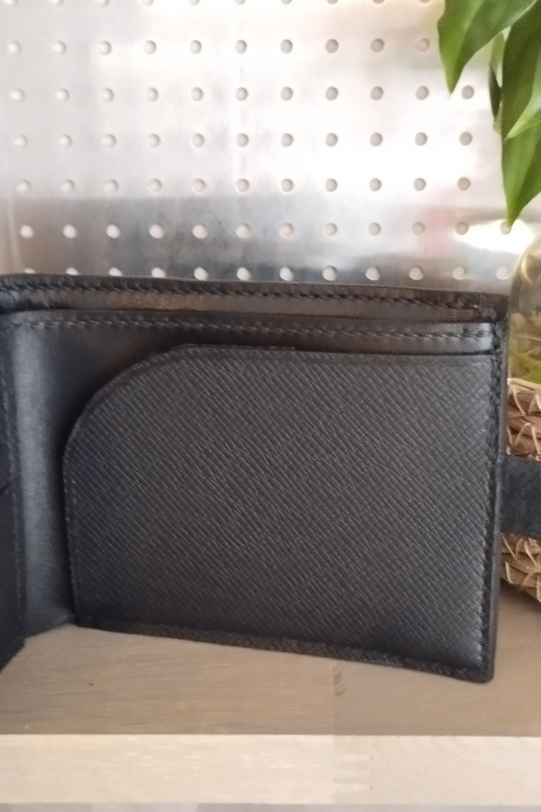 Portefeuille homme compact en cuir noir – avec porte-monnaie et fermeture bride – Image 4