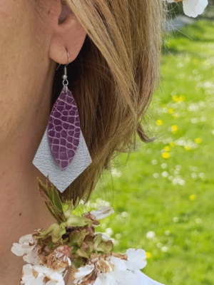 Boucles d'Oreilles Prisme Bicolores en Cuir Upcyclé