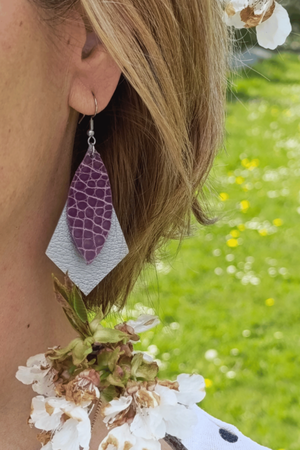 Boucles d'Oreilles Prisme Bicolores en Cuir Upcyclé