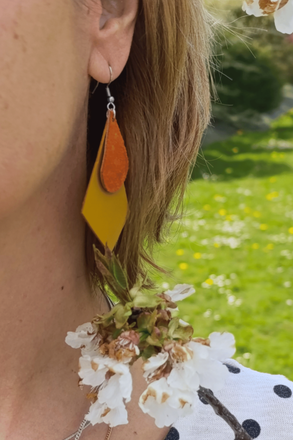 Boucles d'Oreilles Prisme Bicolores en Cuir Upcyclé – Image 2