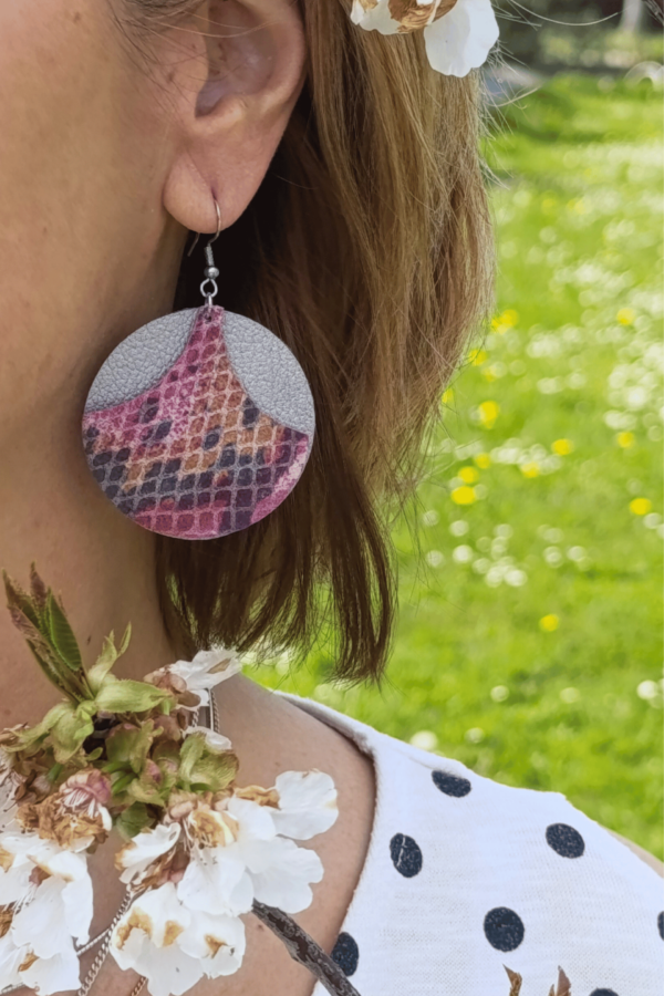 Boucles d'Oreilles Rondes en Cuir Upcyclé - Jeu de Formes et d'Élégance – Image 3