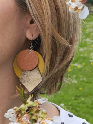 Boucles d'Oreilles Rondes en Cuir Upcyclé - Jeu de Formes et d'Élégance