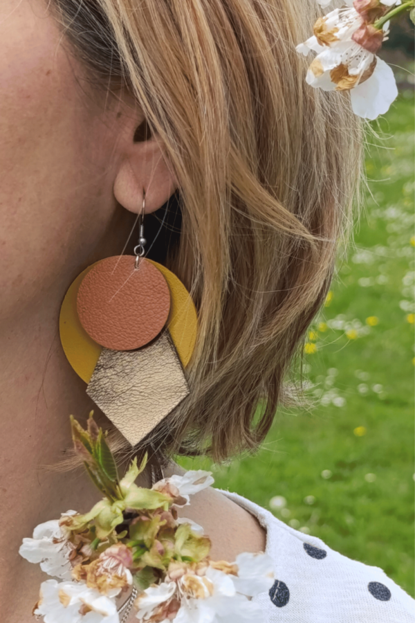 Boucles d'Oreilles Rondes en Cuir Upcyclé - Jeu de Formes et d'Élégance