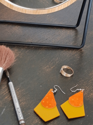 Boucles d'Oreilles Prisme Bicolores en Cuir Upcyclé - Jaune et orange