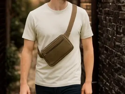 Homme avec un sac banane en cuir dans une ruelle-Pau de Cuir-Pau-Maroquinerie artisanale