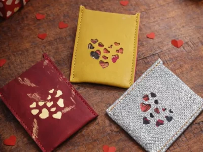 Porte-carte cœur bordeaux et doré