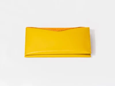 Porte-chéquier jaune moutarde et orange- Pau de Cuir-Pau-Maroquinerie artisanale