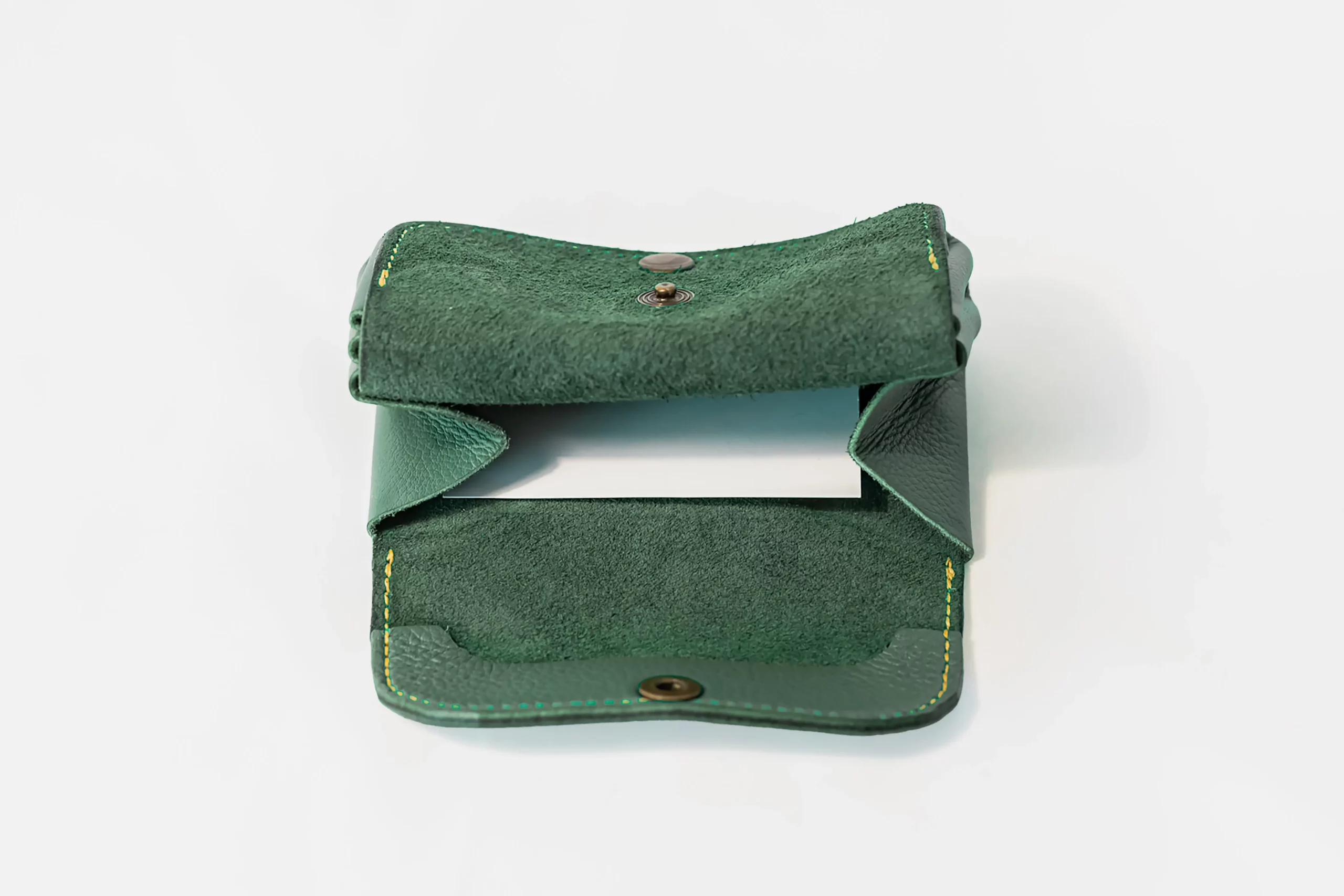 Porte-monnaie Le p'tit sucré vert sapin, bi texture compartiment arrière-Pau de Cuir-Pau-Maroquinerie artisanale