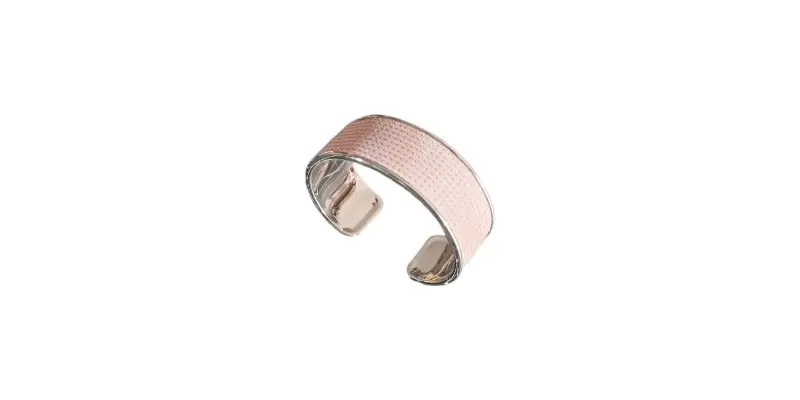 Manchette large acier et cuir rose petits points argentés-Pau de Cuir-Pau-Maroquinerie artisanale