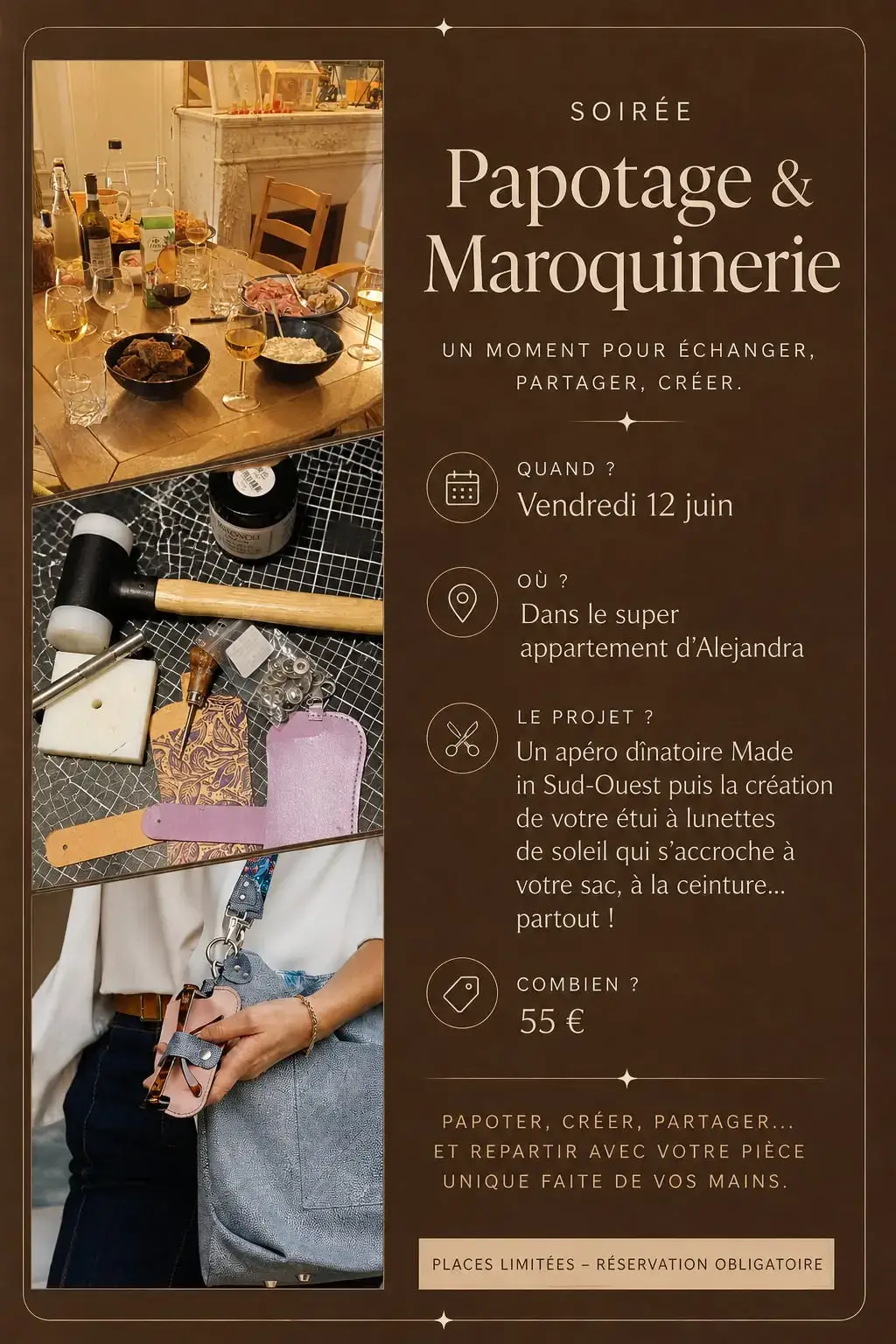 flyer atelier papotage et maroquinerie sur paris pour l'atelier créez votre étui à lunettes-Pau de Cuir-Pau-Maroquinerie artisanale